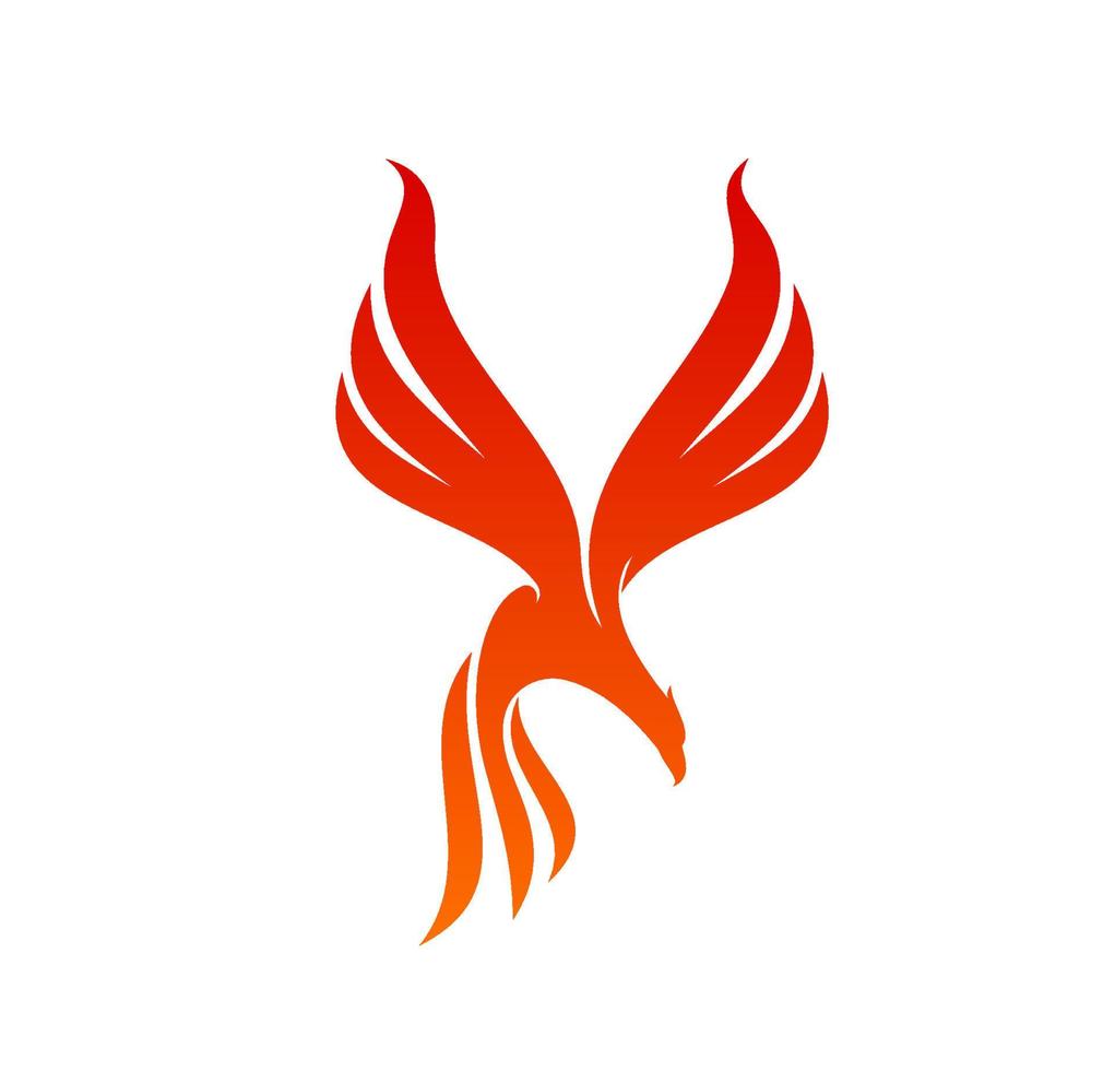 Phoenix bird icon, firebird with fire wings symbol vector