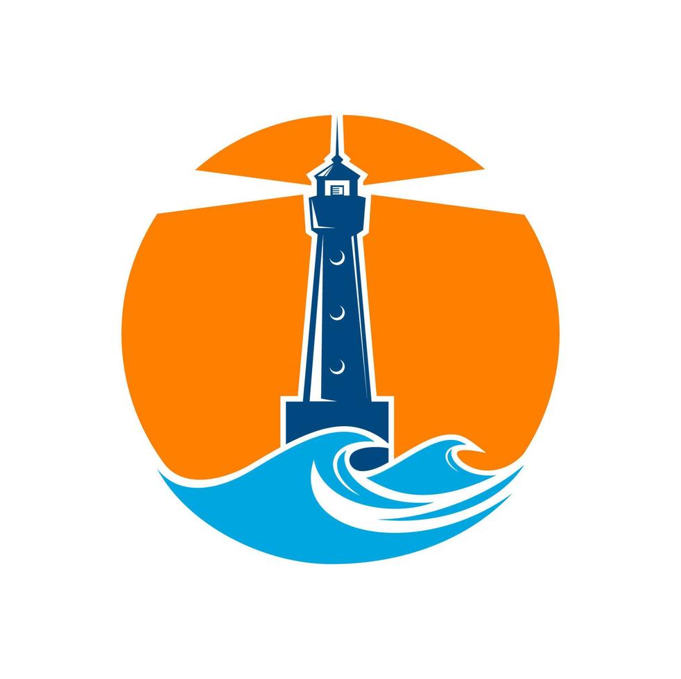 Lighthouse tower and beacon light beam icon vector
