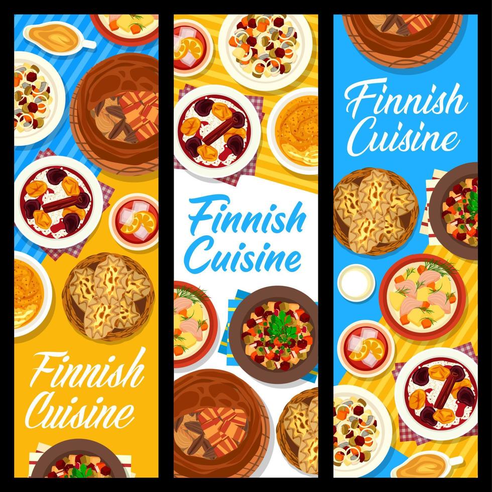 finlandés cocina restaurante comidas vector pancartas