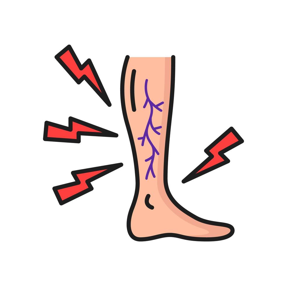 Swelling pain in legs, varicose veins outline icon vector