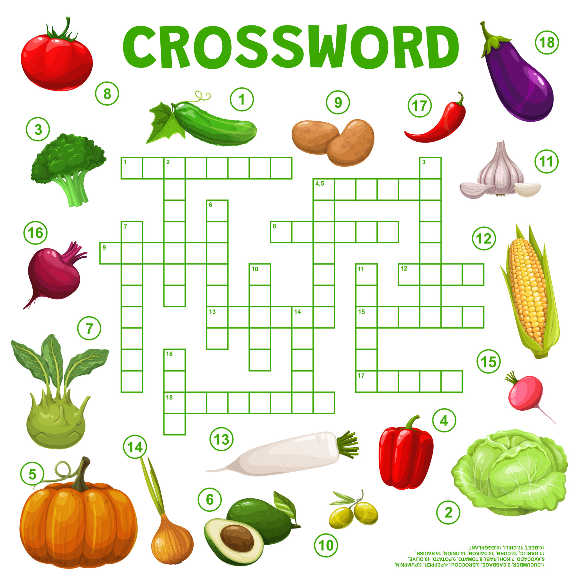 Farm vegetables, crossword quiz grid 21663829 Vector Art at Vecteezy