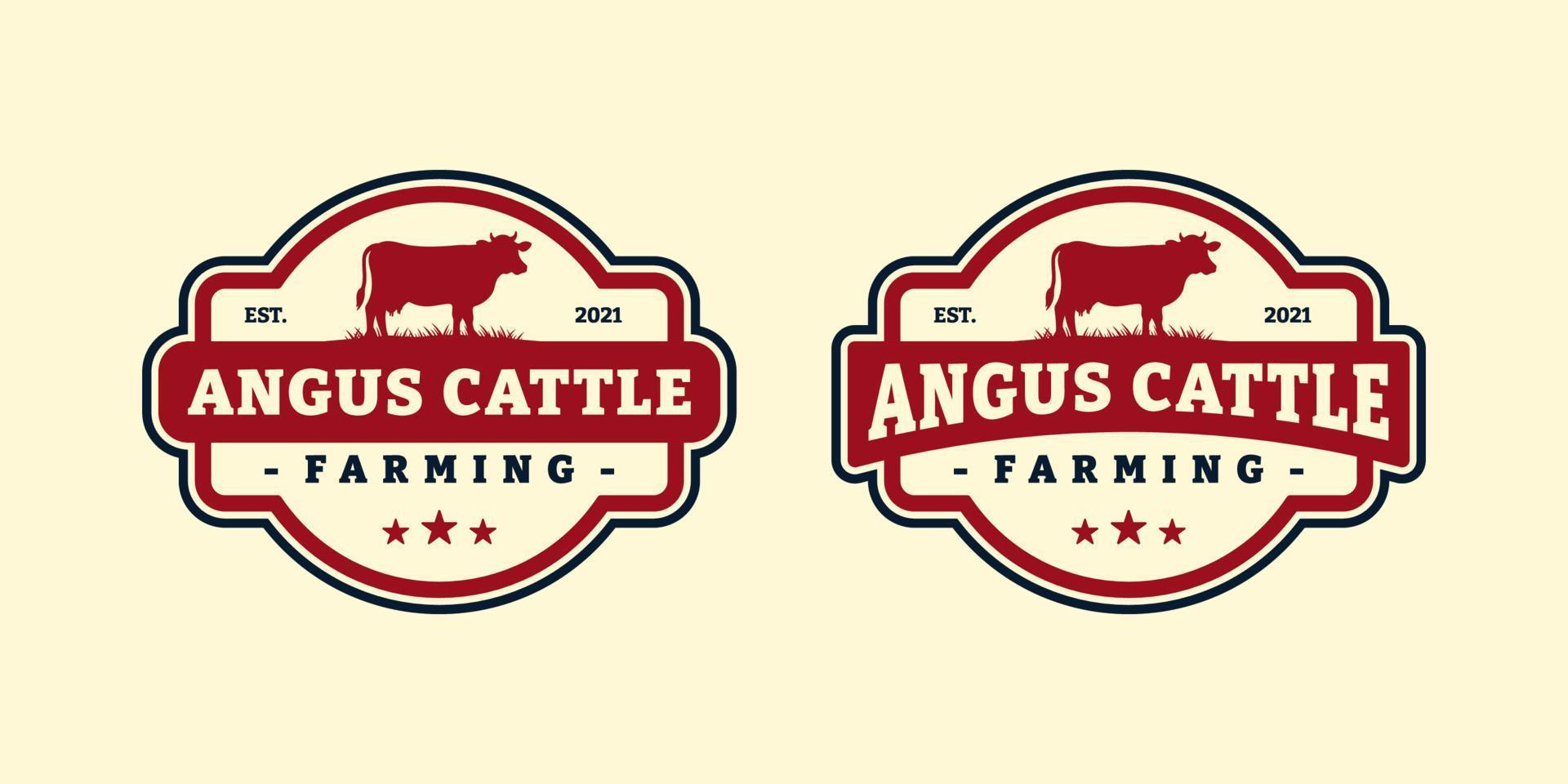 Set of cattle farm logo template design. Vintage black angus badge vector. vector