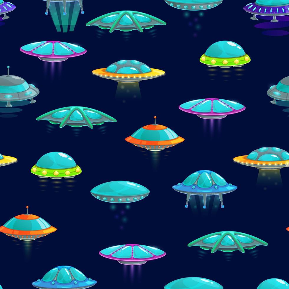 Cartoon ufo and spacecrafts seamless pattern vector