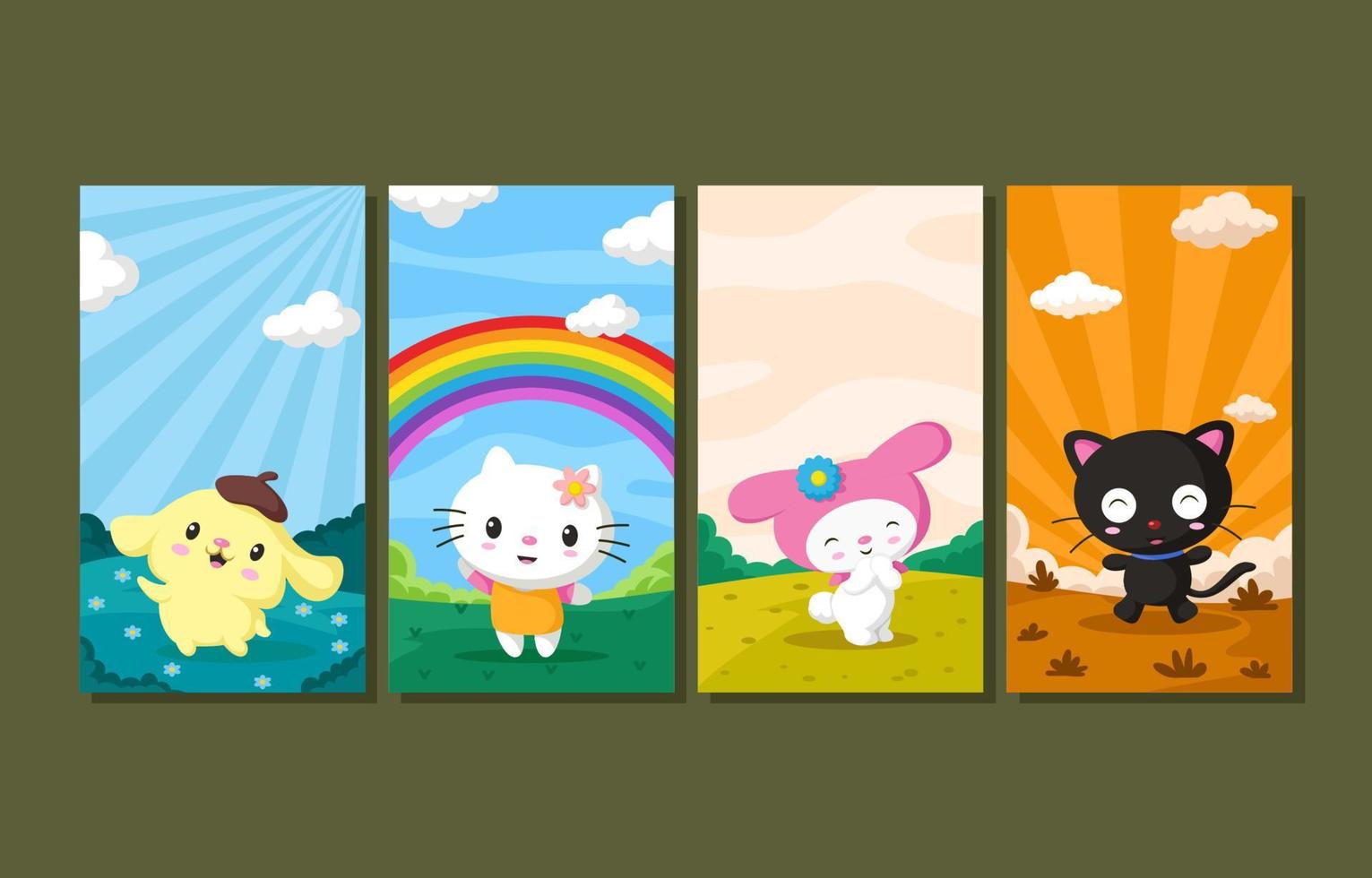 Social Media Story with Cute Animals Concept vector