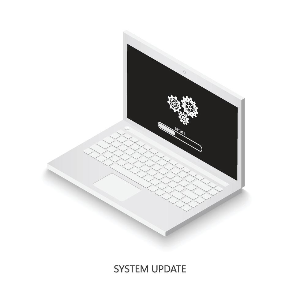 Software update on laptop icon. Laptop with loading sign on the screen. Isometric laptop. System upgrade for your web site design, logo, app, UI. vector