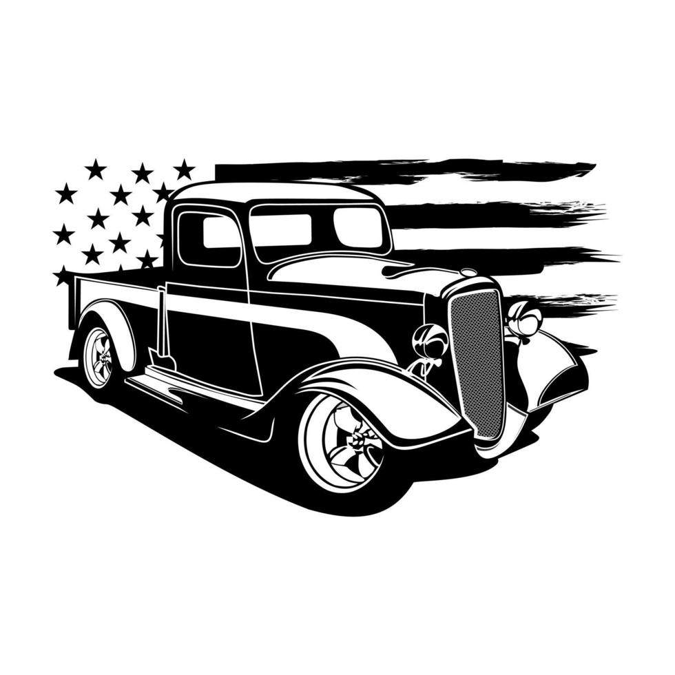 America classic car with flag illustration vector