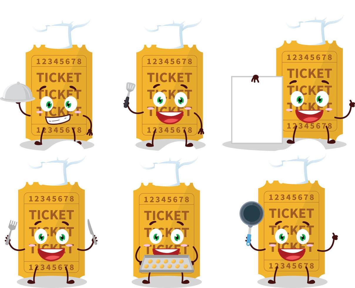 Cartoon character of ticket with various chef emoticons vector