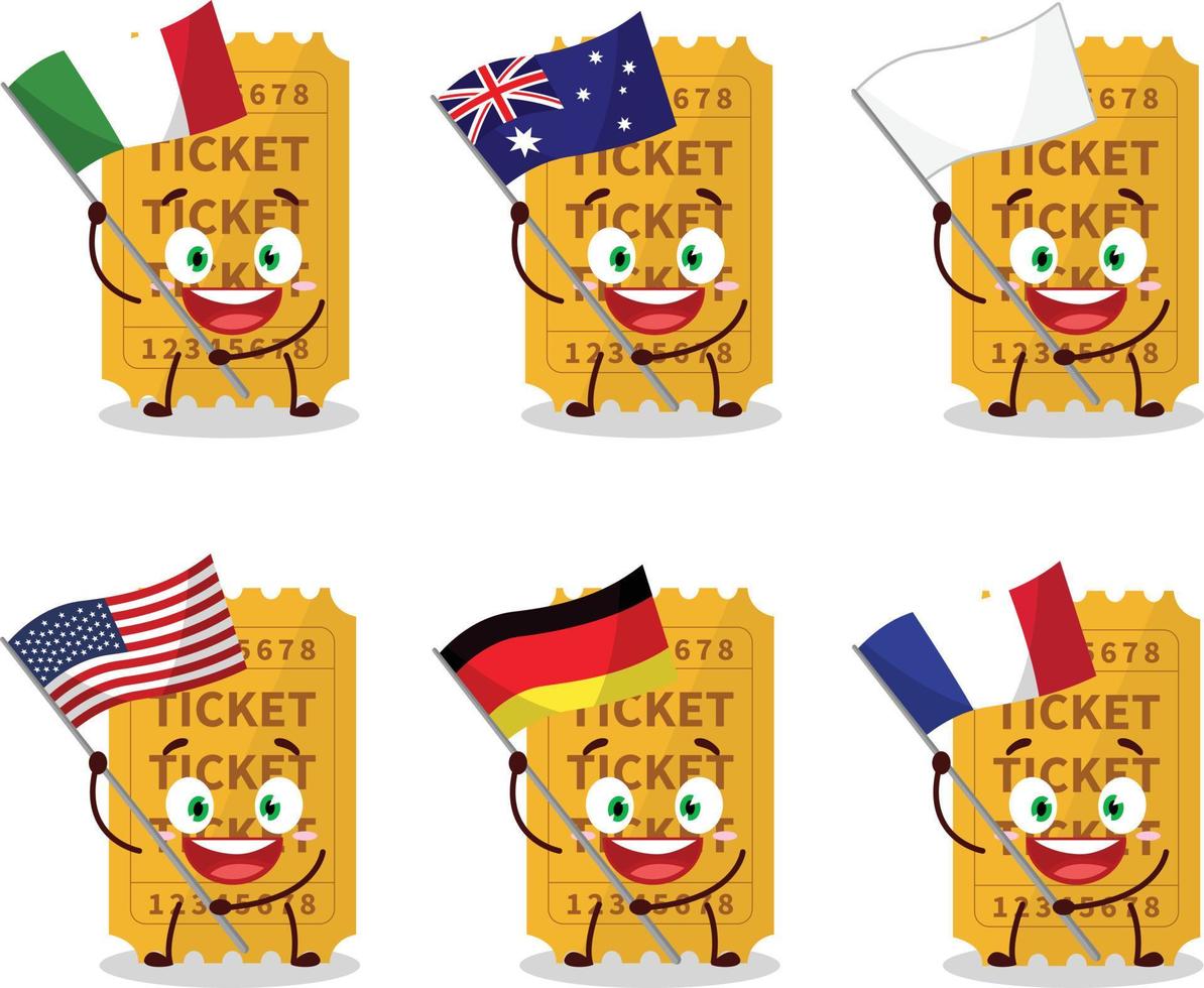 Ticket cartoon character bring the flags of various countries vector