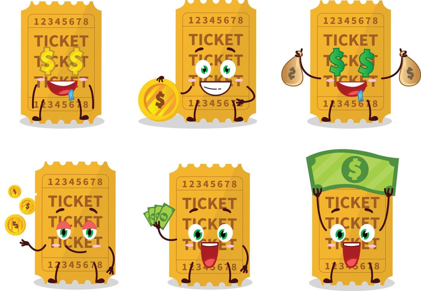 Ticket cartoon character with cute emoticon bring money vector