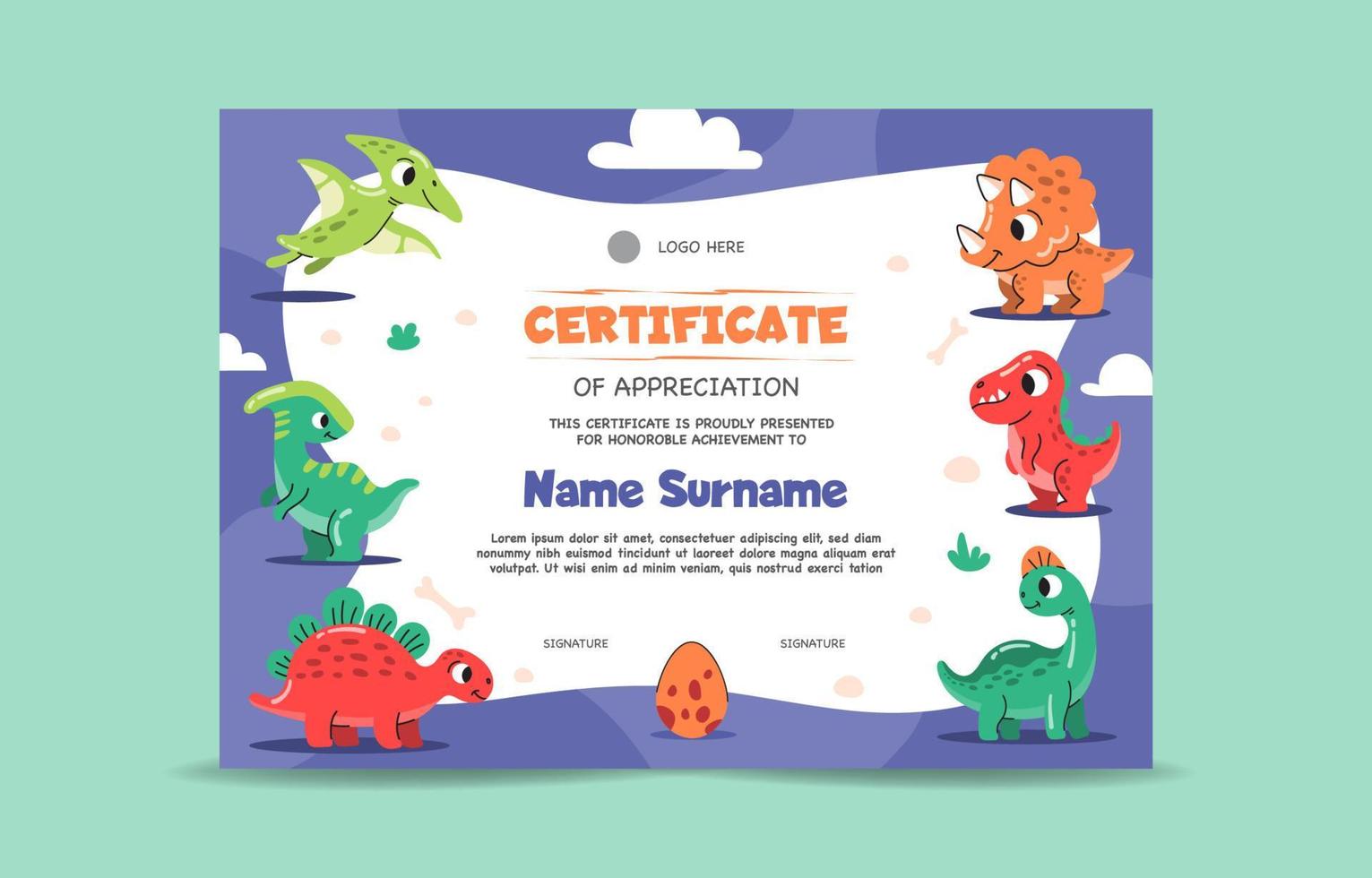 divertido dinosaurio certificado modelo vector