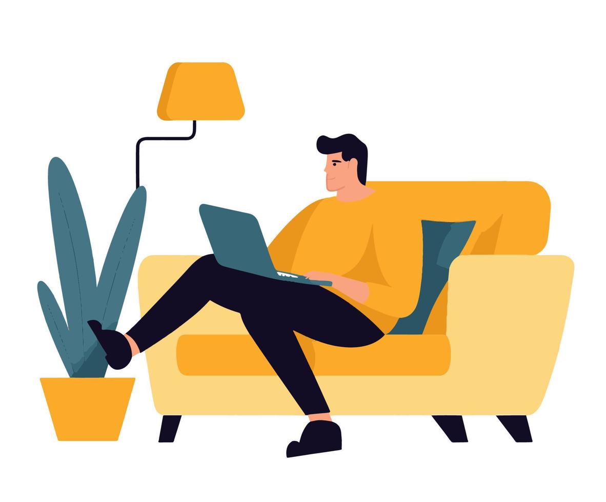 Man working at home. Home office concept. Vector Illustration