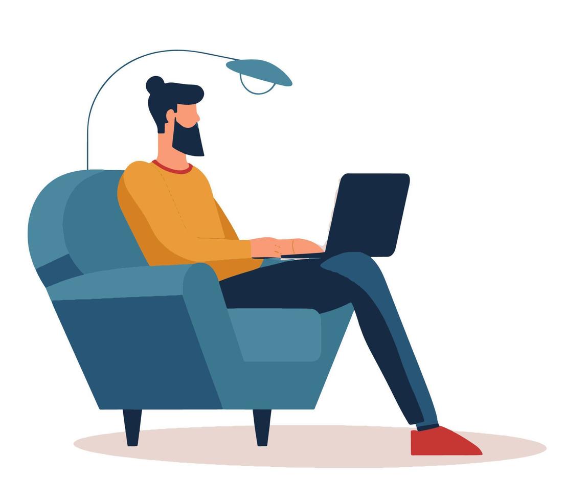 Man working at home. Home office concept. Vector Illustration