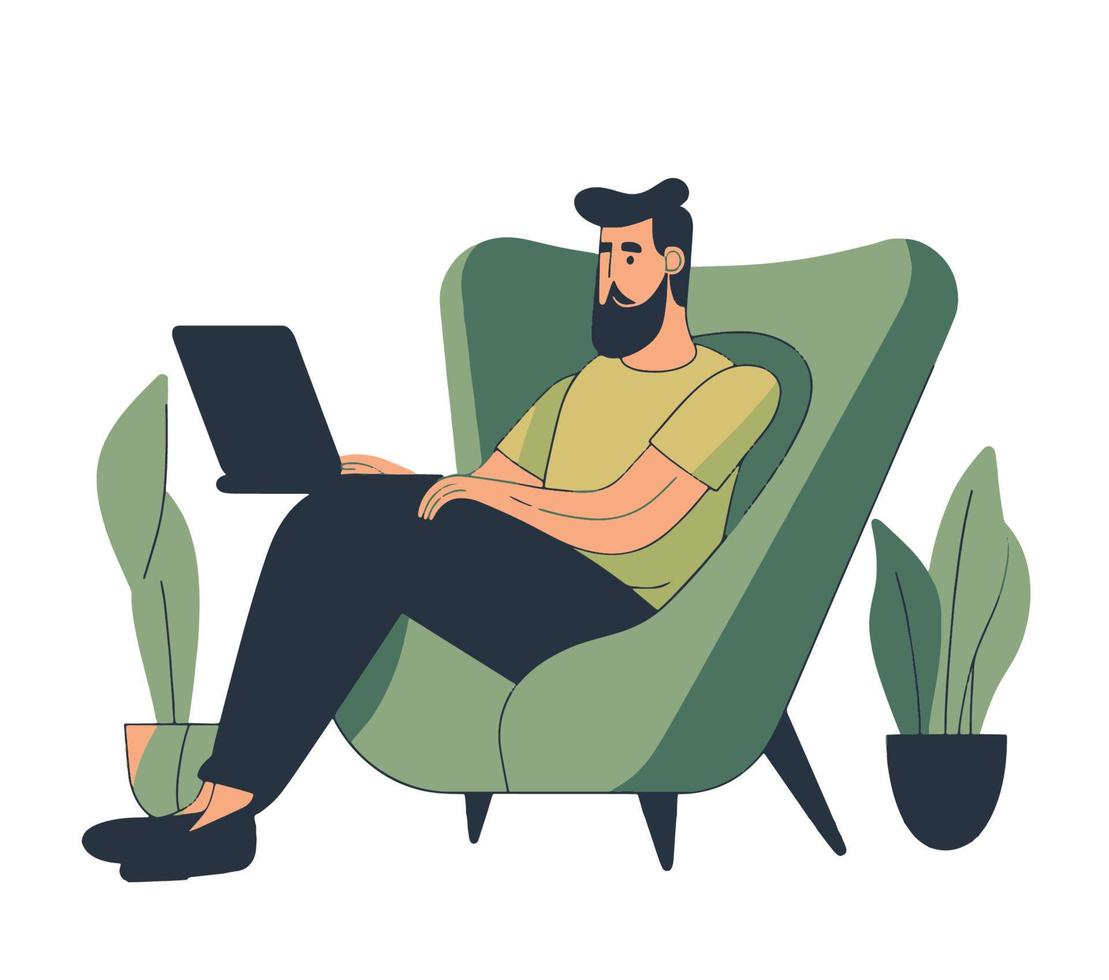 Man working at home. Home office concept. Vector Illustration