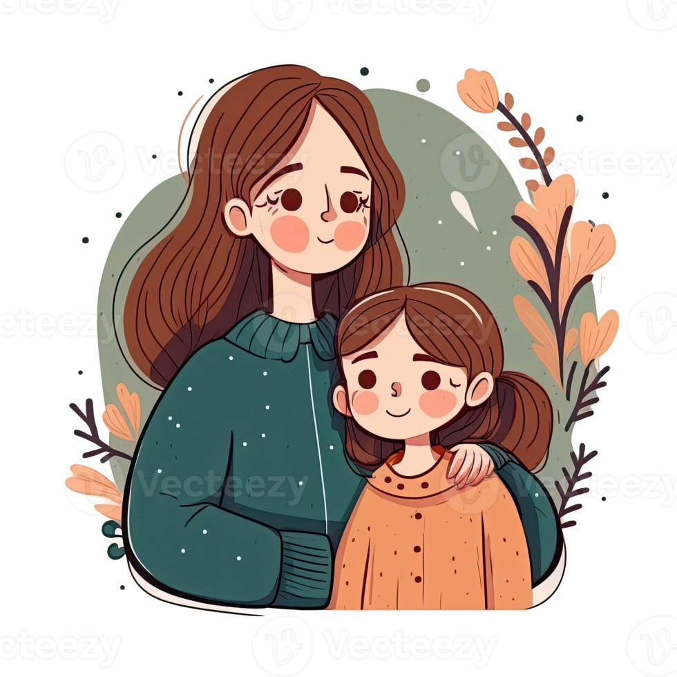 madre y hija dibujos animados separar png