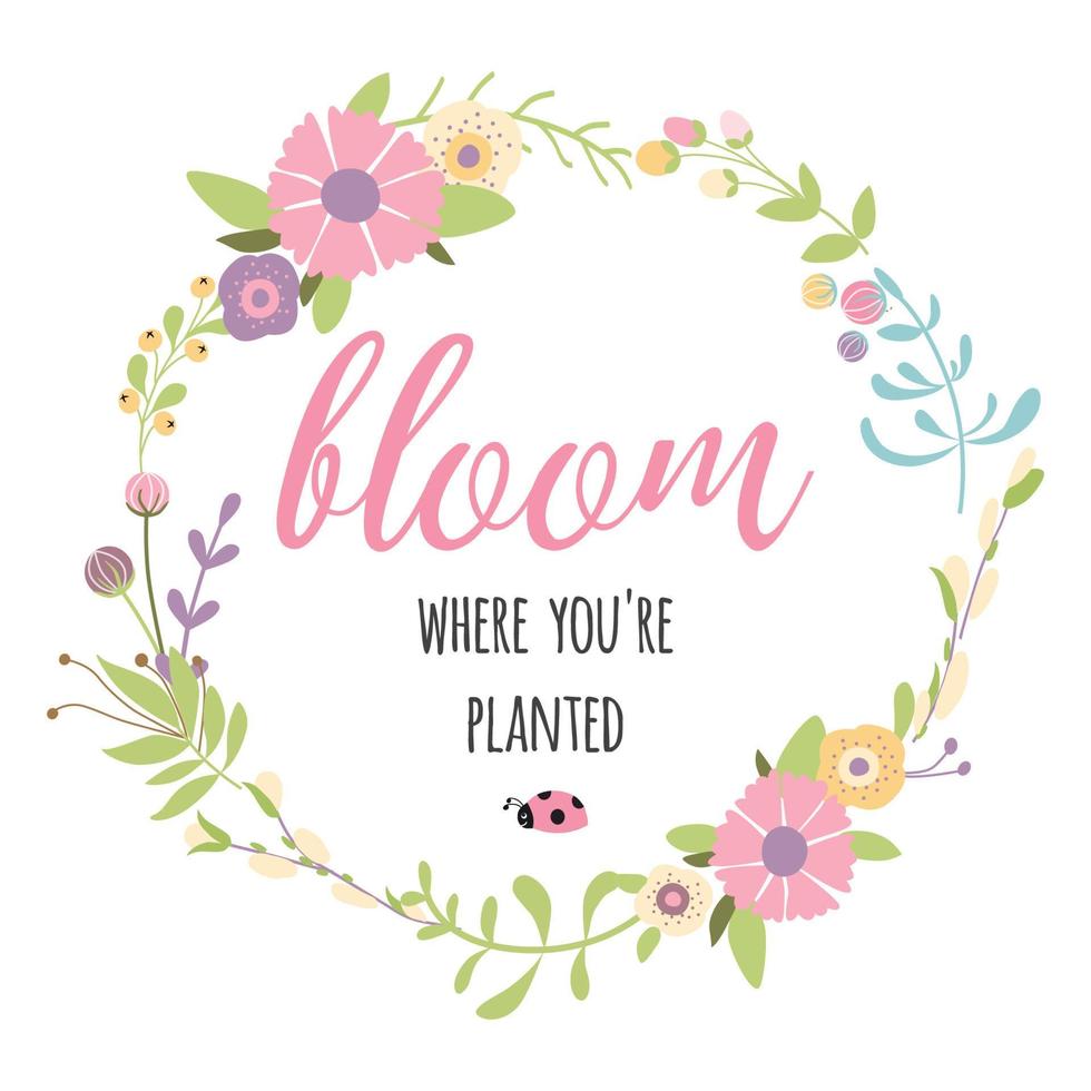 mano escrito letras - floración dónde usted son plantado. elegante verano ilustración linda elegante hogar decoración. vector impresión primavera diseño floral guirnalda flor mano dibujado tarjeta inspirador cita.