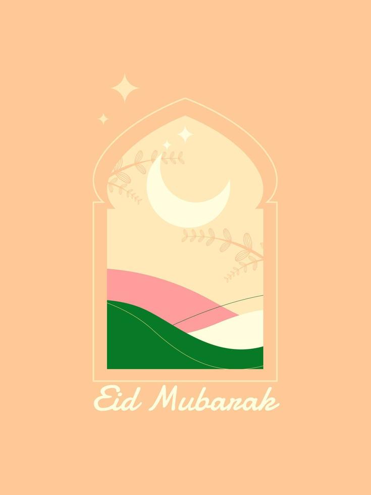 oriental style Islamic windows and arches with modern boho design, moon vector