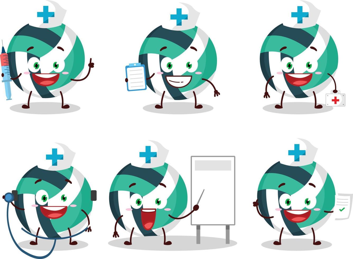 médico profesión emoticon con voleo pelota dibujos animados personaje vector