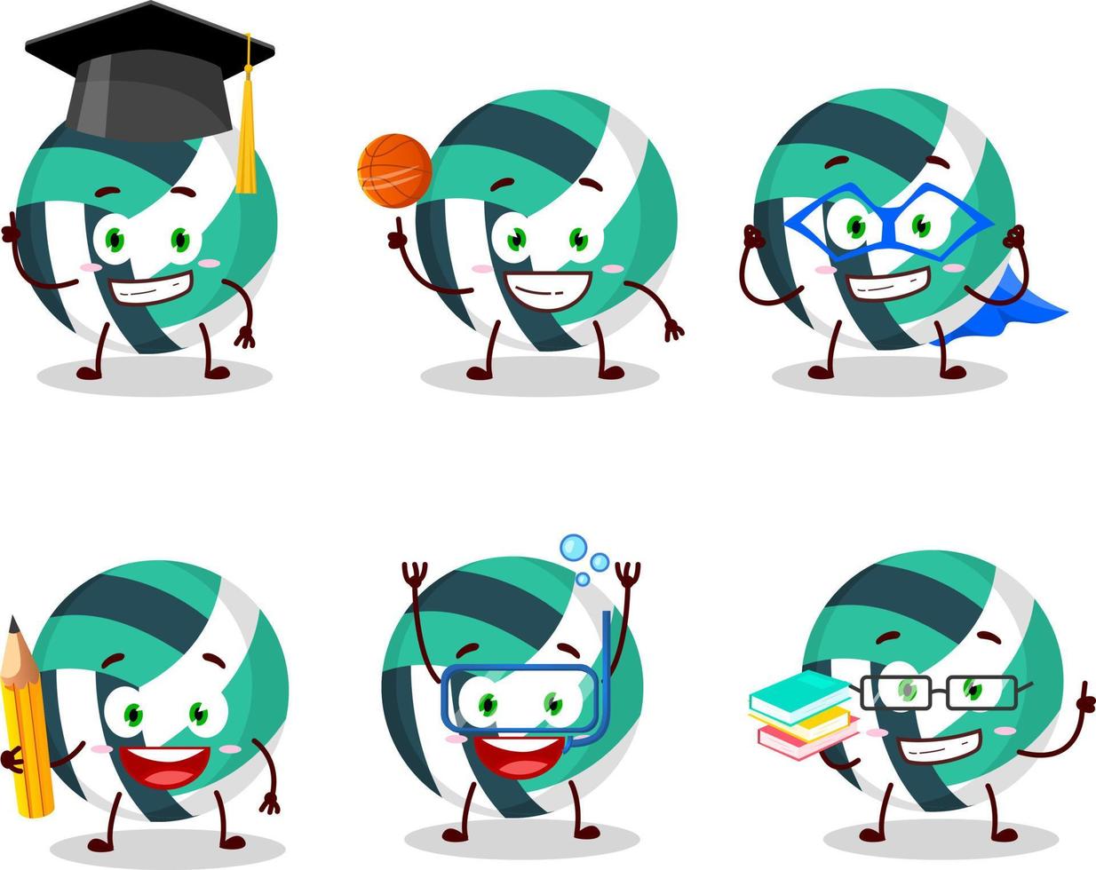 School student of volley ball cartoon character with various expressions vector