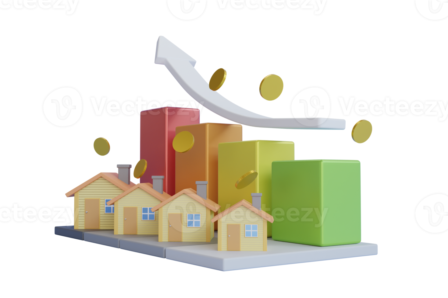 3d growth in real estate shown on chart. Growing home sale graph. 3d rendering png