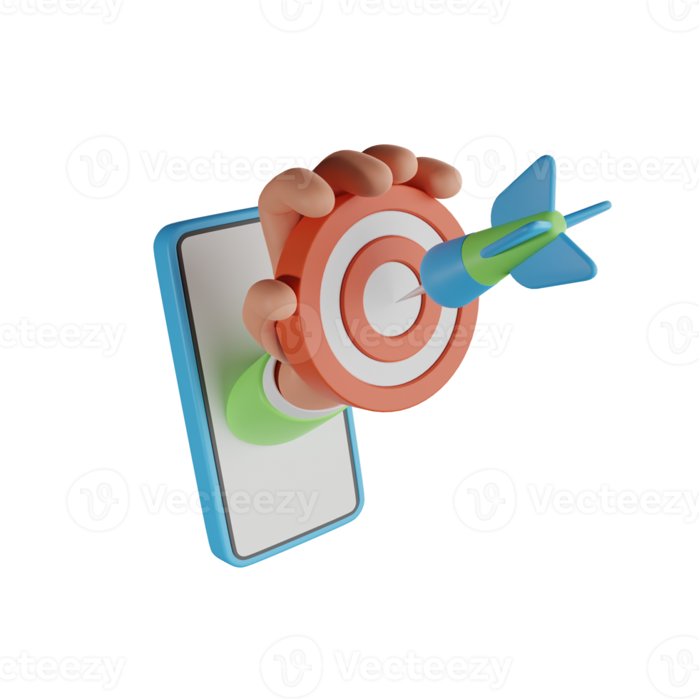 3D Hand holding Target with arrow in hit center. Assignment target icon. red target with businessman hands holding darts or arrow .  business goal concept . 3d rendering png