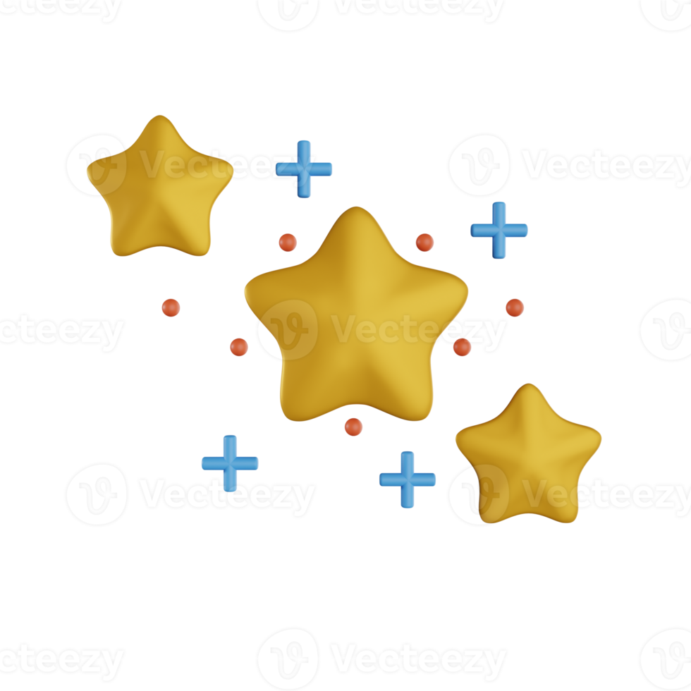 3D Golden star icon. Three golden stars glossy colors. Three Gold rating star symbol of customer satisfaction review service best quality ranking icon png