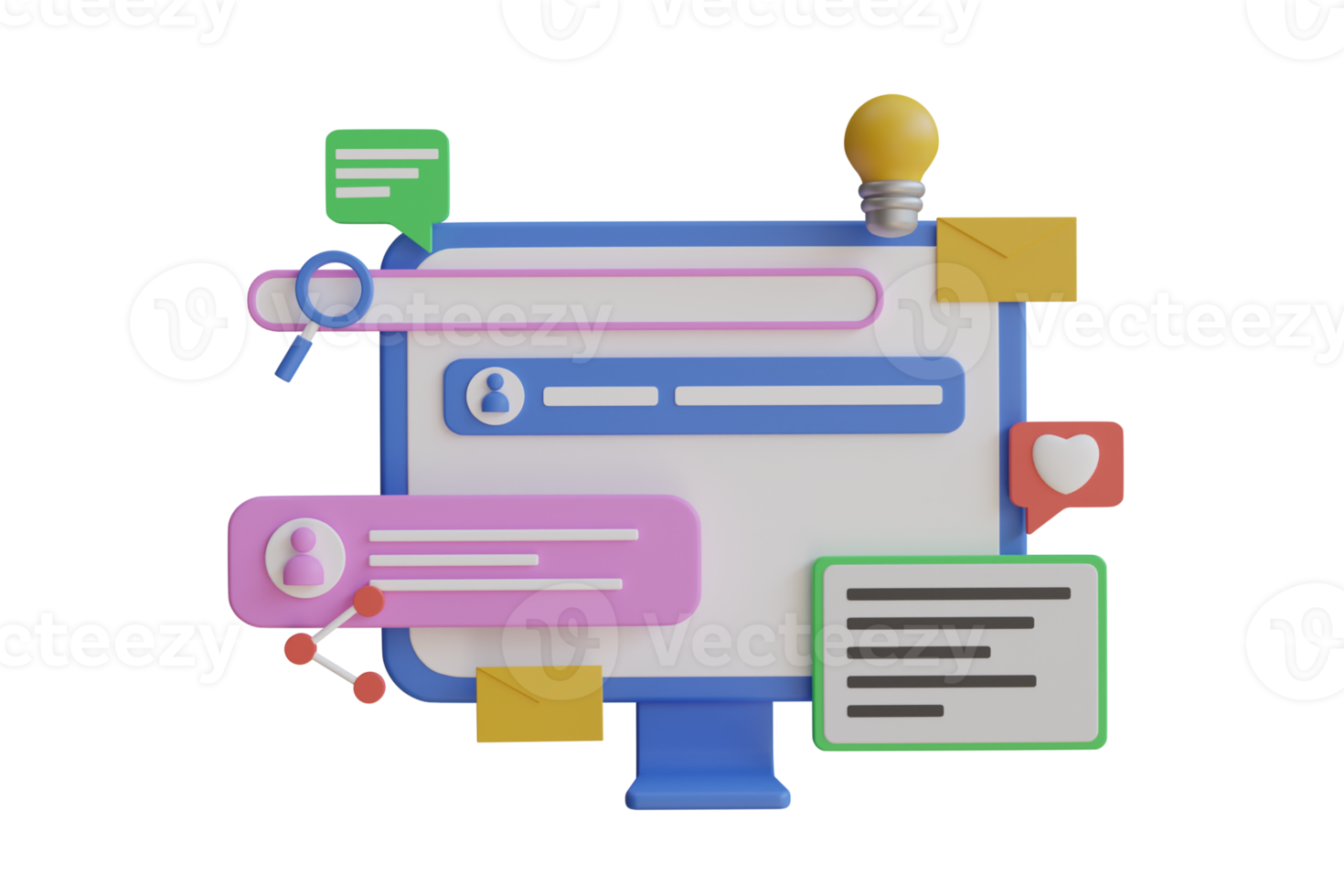 Sök av mål publik. sökande social media konton i databas begrepp. seo marknadsföring social media begrepp. 3d tolkning png