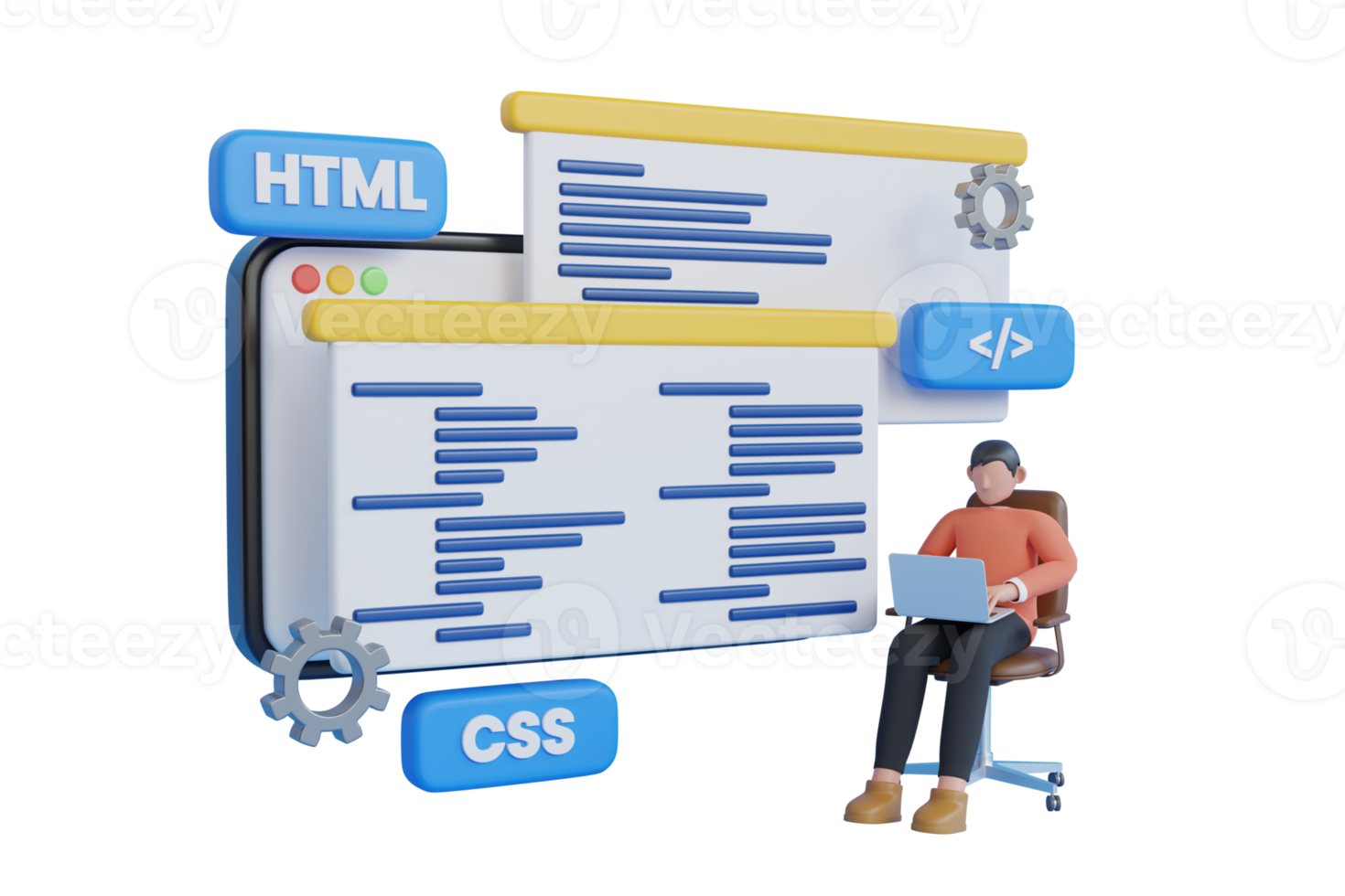 Website programming and coding. Web development and coding. 3D illustration of web Development, programming, and coding. 3d rendering png
