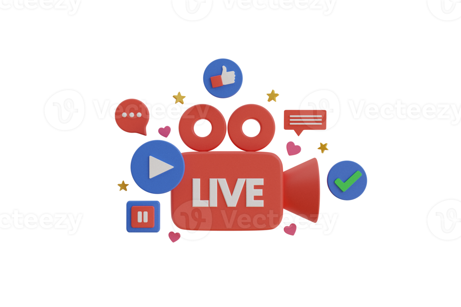 3D Live streaming Social media. Video Internet conference concept. Live stream, internet education. 3d rendering png