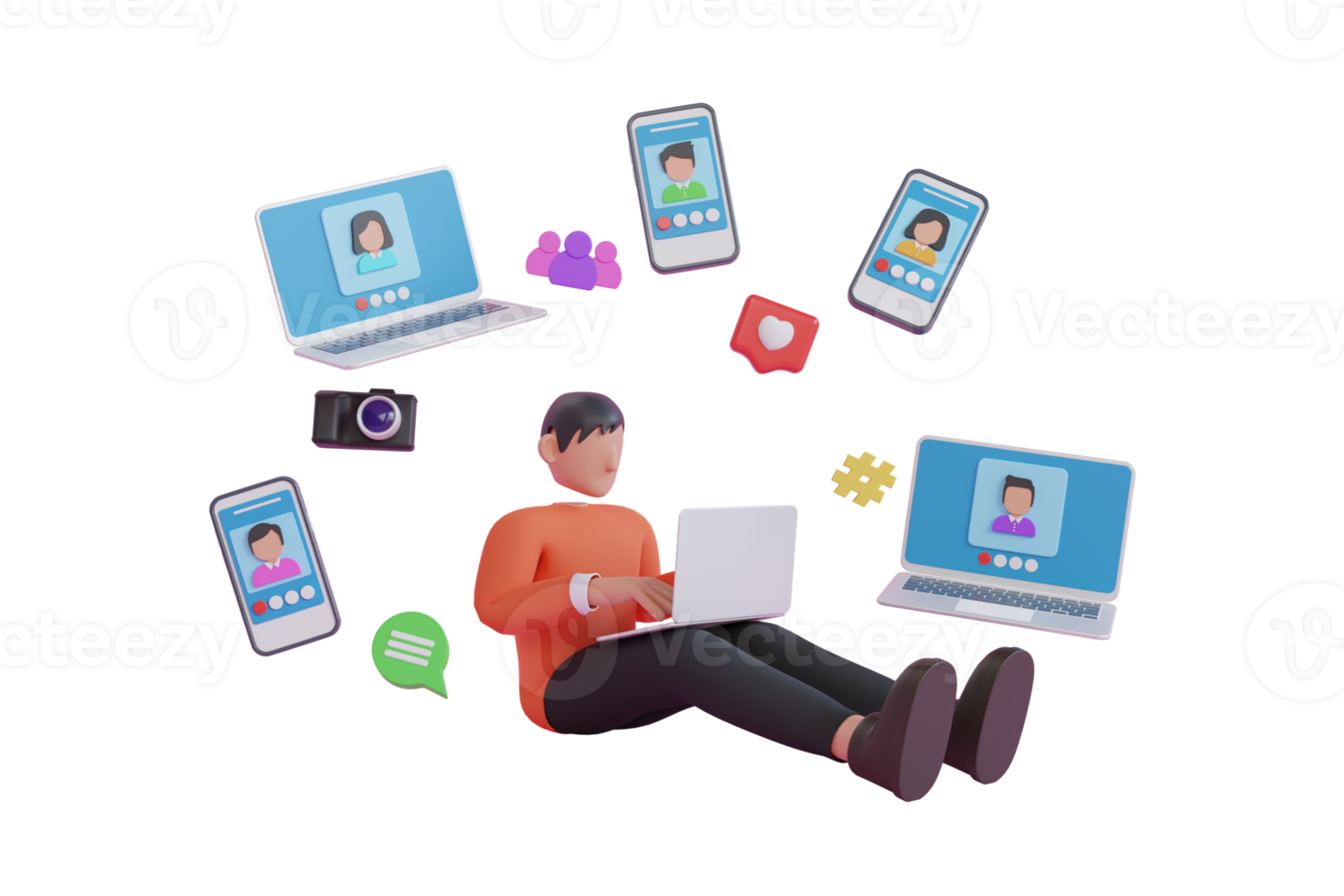3D Illustration of online training. 3d training with people on smartphone. Webinar, online video training, tutorial podcast concept. 3d rendering png