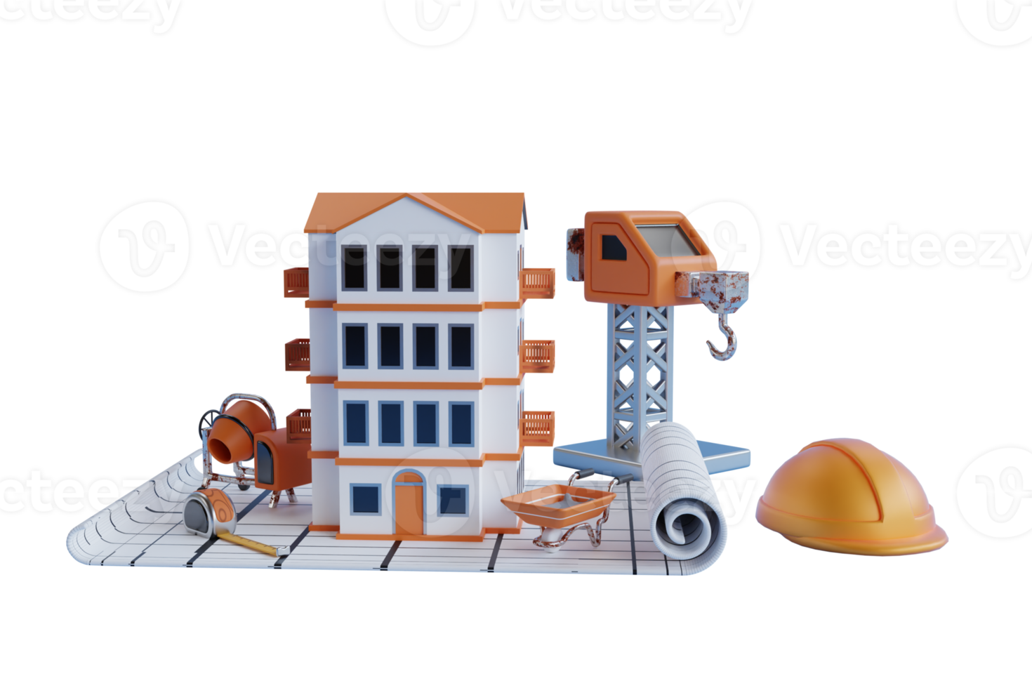 3d render of construction concept. 3d illustration of building construction equipment. png