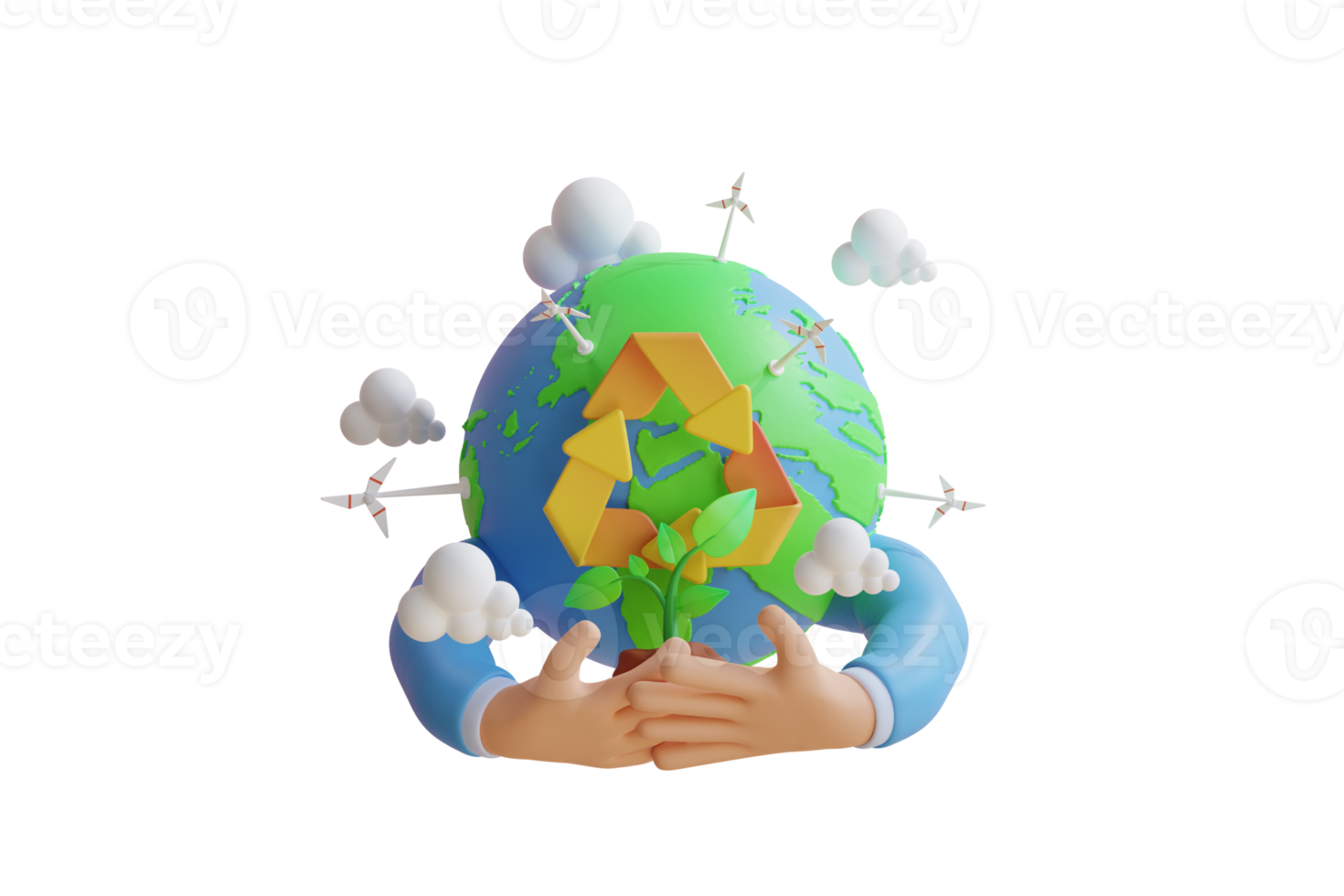 3d illustration of Green Energy. Globe Earth Planet and Green Energy Concept. Happy Environment day. Hand holding earth . 3d illustration png