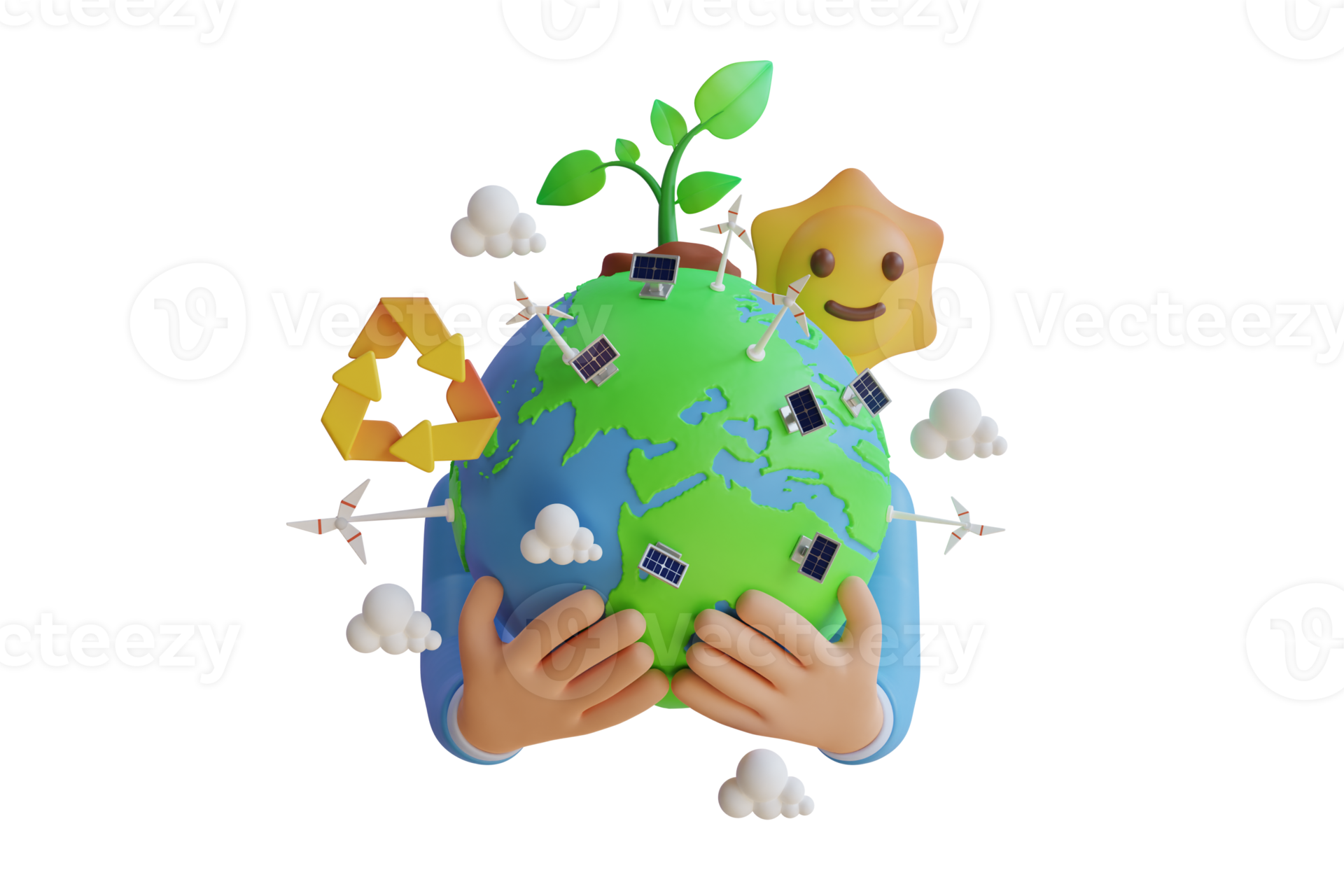 3d illustration of Green Energy. Globe Earth and Green Energy