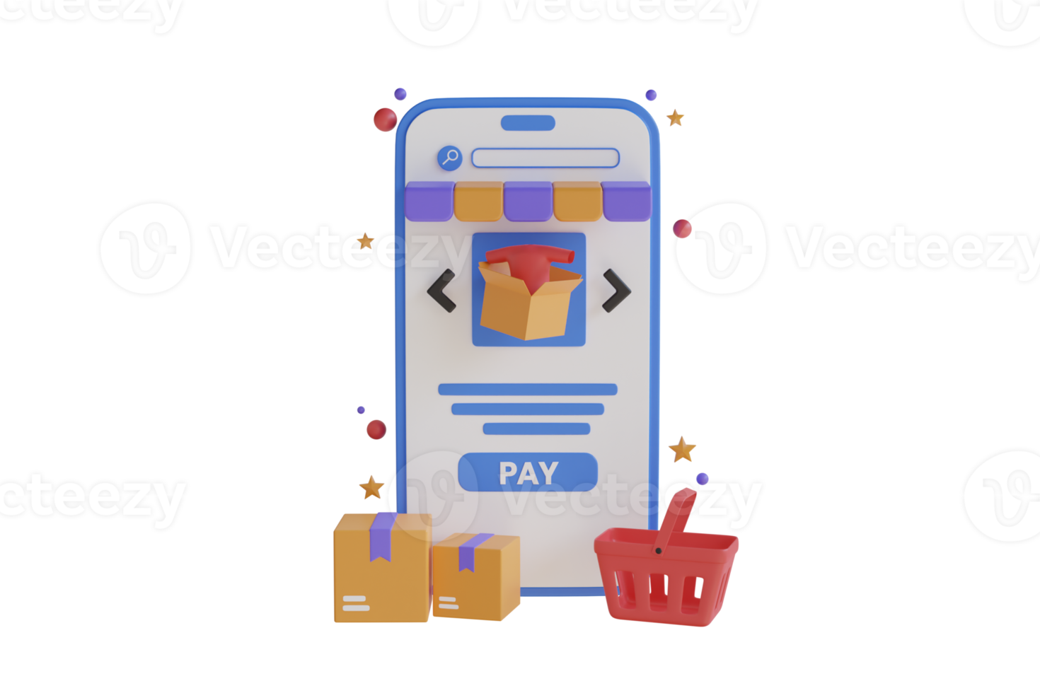 Mobile payments concept. Pay button on smartphone transaction. Shopping Online on Mobile phone Application. 3D Rendering png