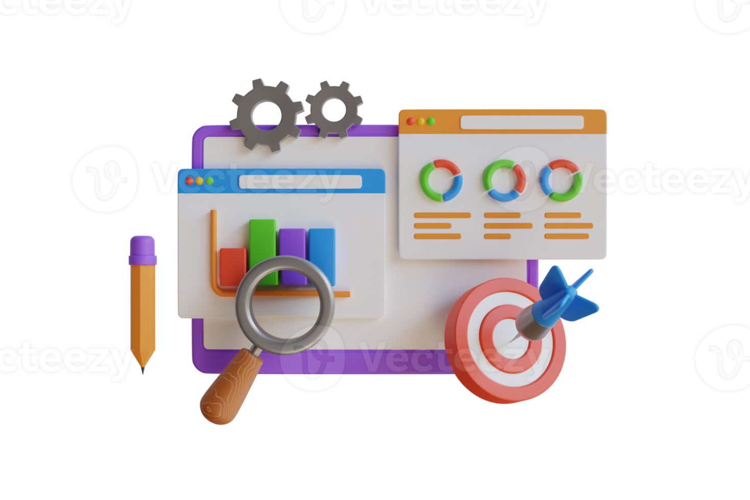 3D Illustration of charts and graph with analysis business financial data. Tools for data analysis, statistical or financial analytics. 3d illustration png