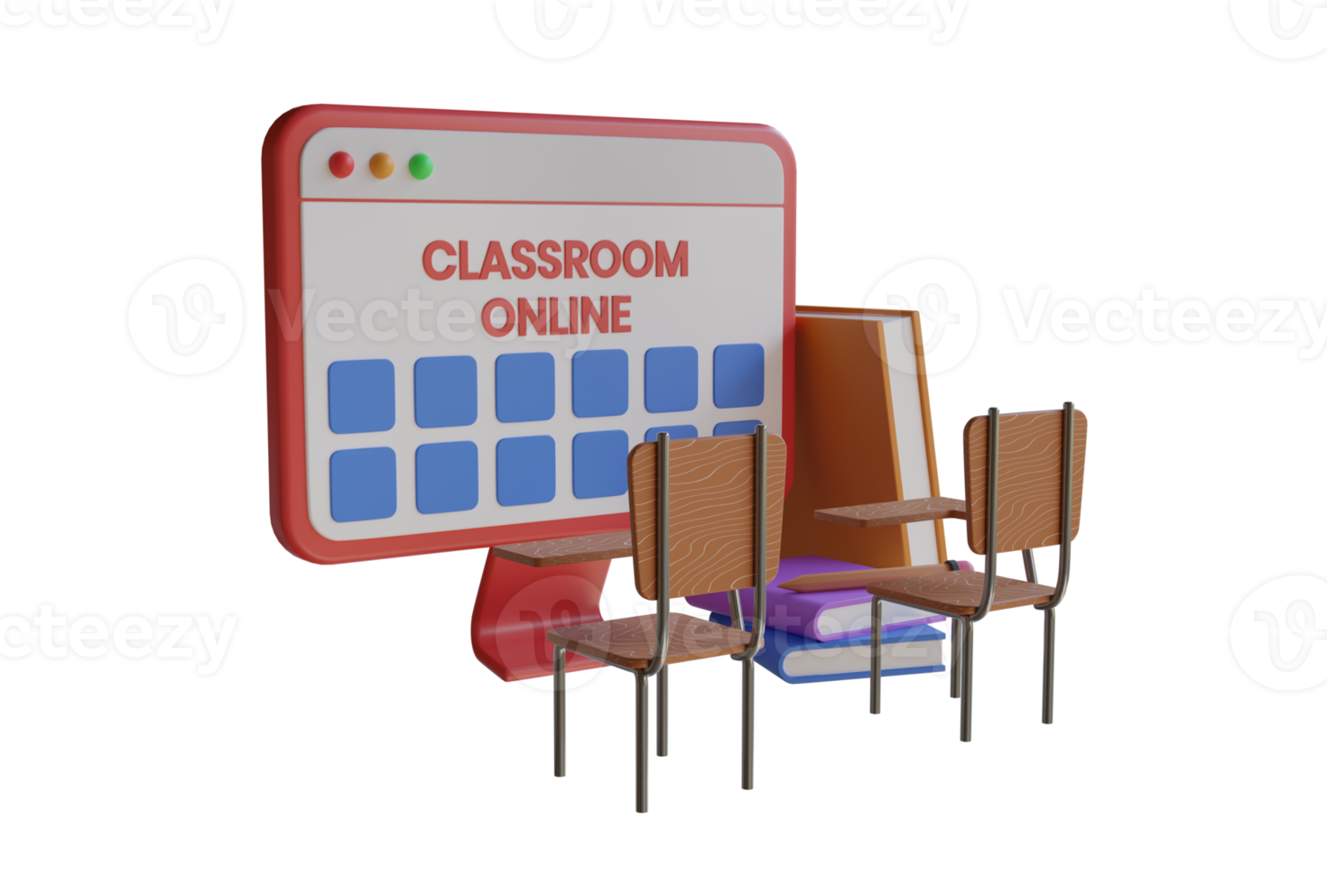 3D Illustration of Digital Classroom Online Education internet. Digital classroom concept for online education. Social distance education. 3D rendering png