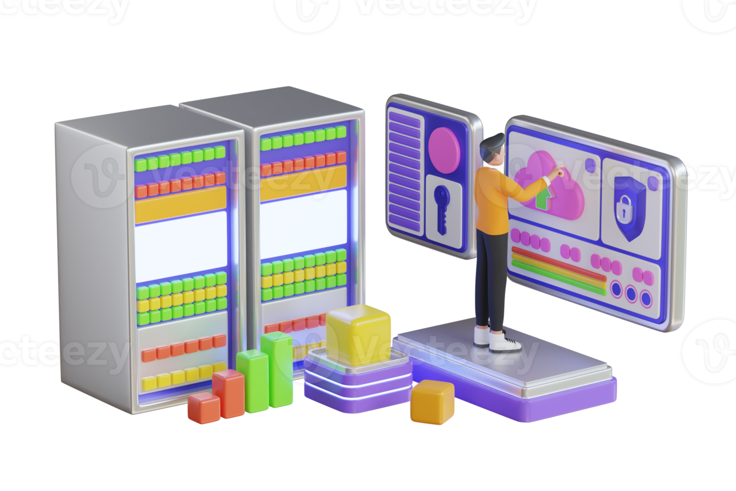 3d illustration de serveur sécurité. nuage espace de rangement Les données Sécurité protection en ligne sauvegarde. la toile hébergement un service avec cyber Sécurité La technologie concept. 3d illustration png