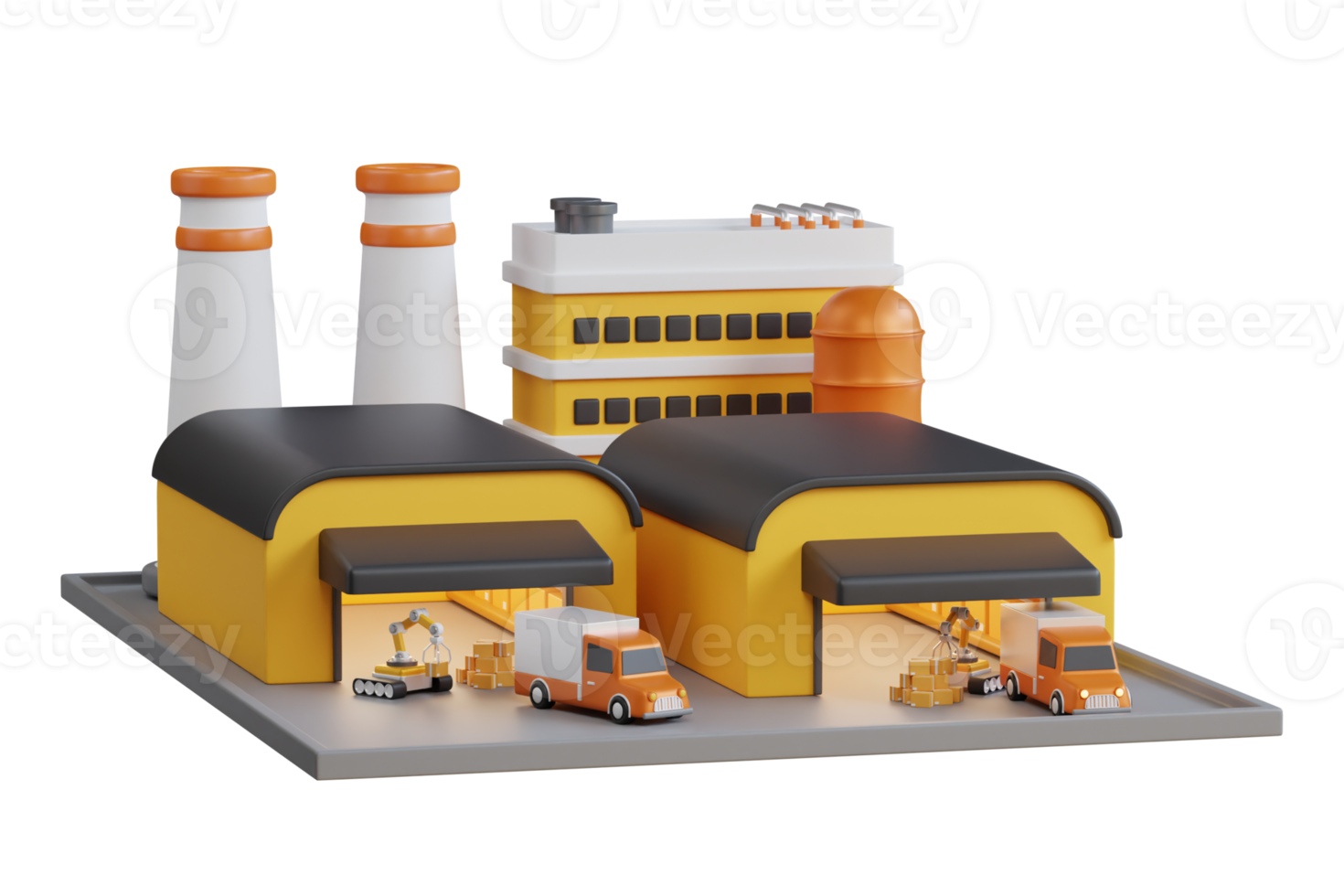3D Illustration of Factory and warehouse. Warehouse building, industrial warehouse, industrial, factory storage.  3D Illustration png
