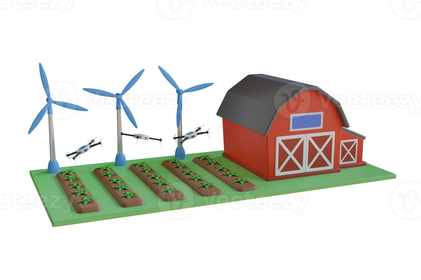 3D Illustration of smart farming concept. digital farming creative concept. 3D illustration of a farm village png