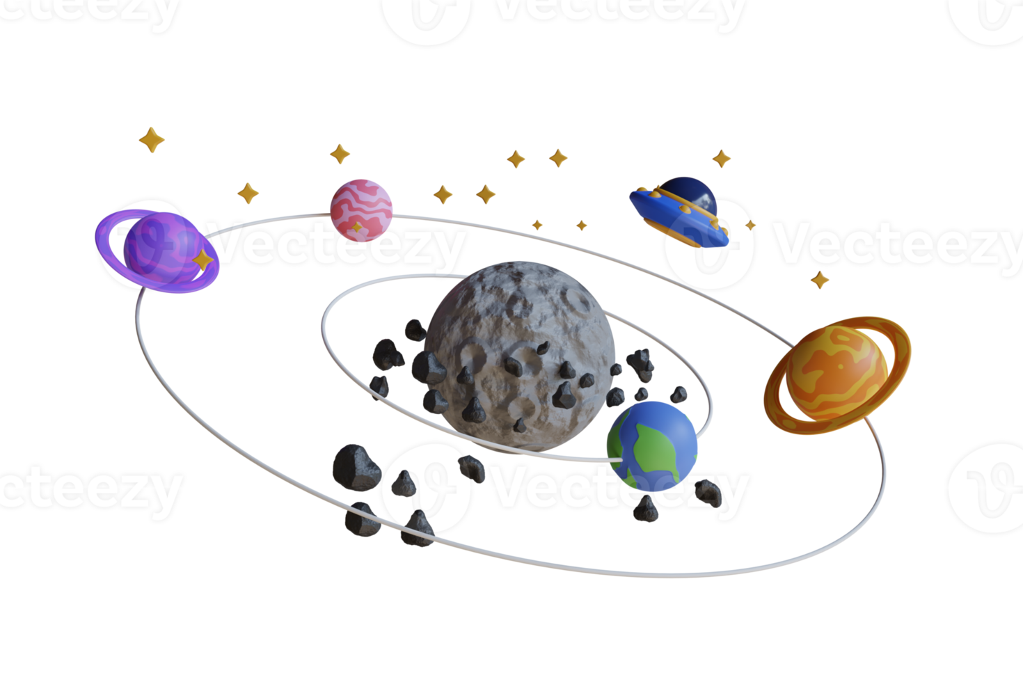 3d illustration of the planets of our solar system. Space exploration and astronomy science poster template. 3D illustration png