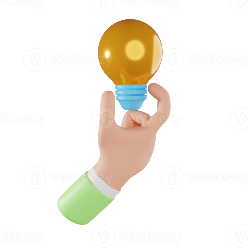 3d icon hand holding light bulb gesture. Business creative idea, Great ideas competition, brainstorm thinking in work, Success education concept. 3d rendering png