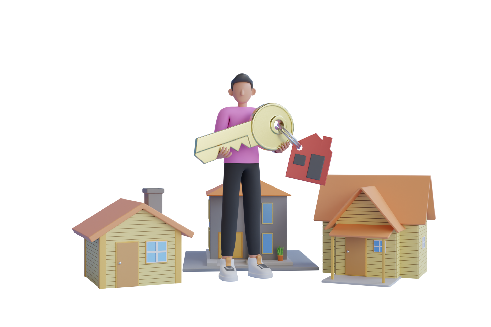 3d-modelo-casa-s-mbolo-conjunto-e-chave-real-estado-e-propriedade