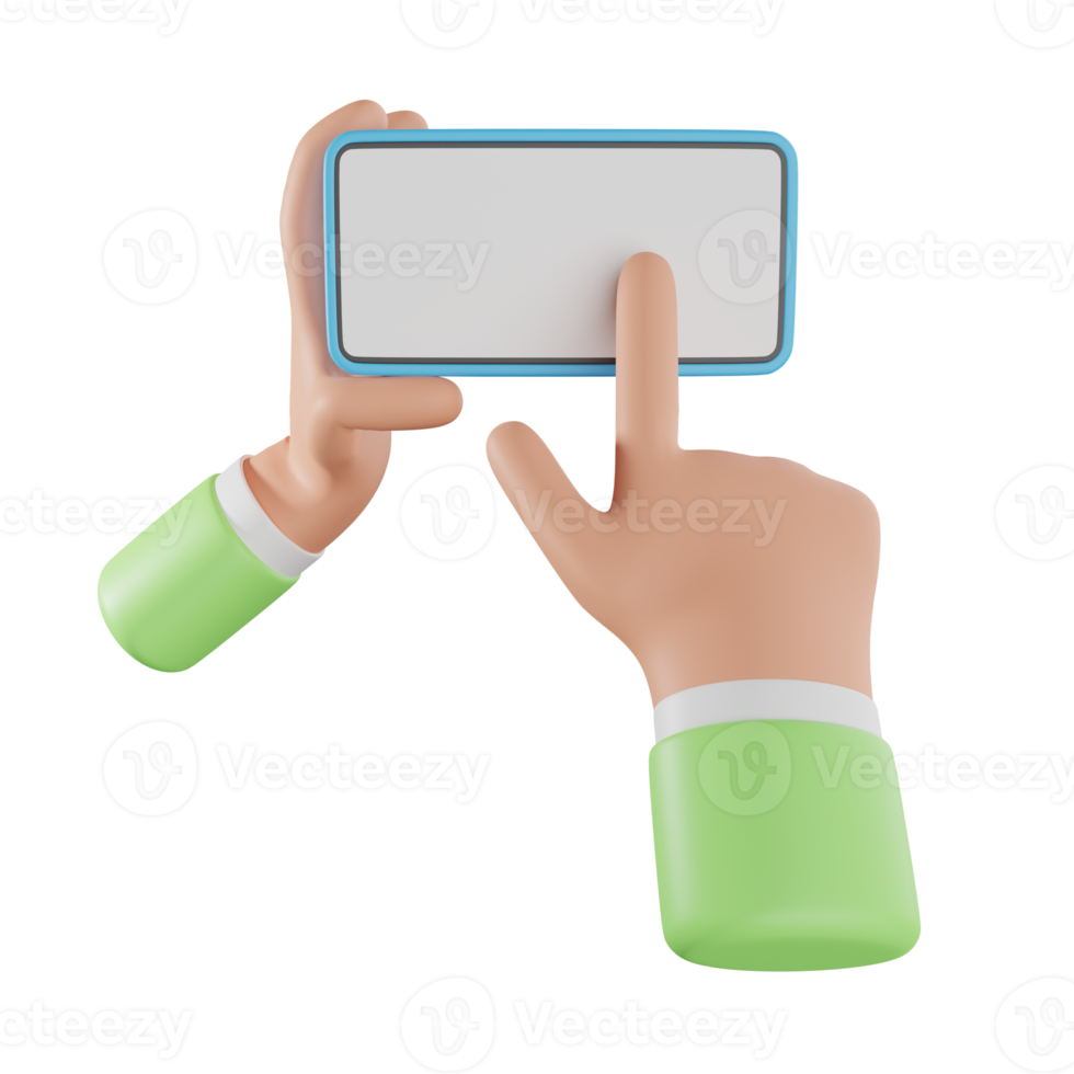 hands holding smartphone 3d illustration. 3D Hand holding mobile phone with empty screen. scrolling or searching for something. 3d rendering png