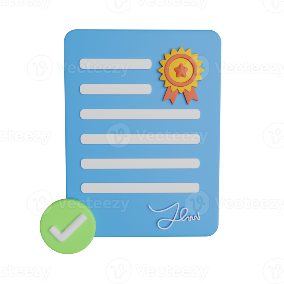 3d certificate icon. Achievement, award, grant, diploma concepts. diploma icon with stamp and ribbon bow. 3d render png