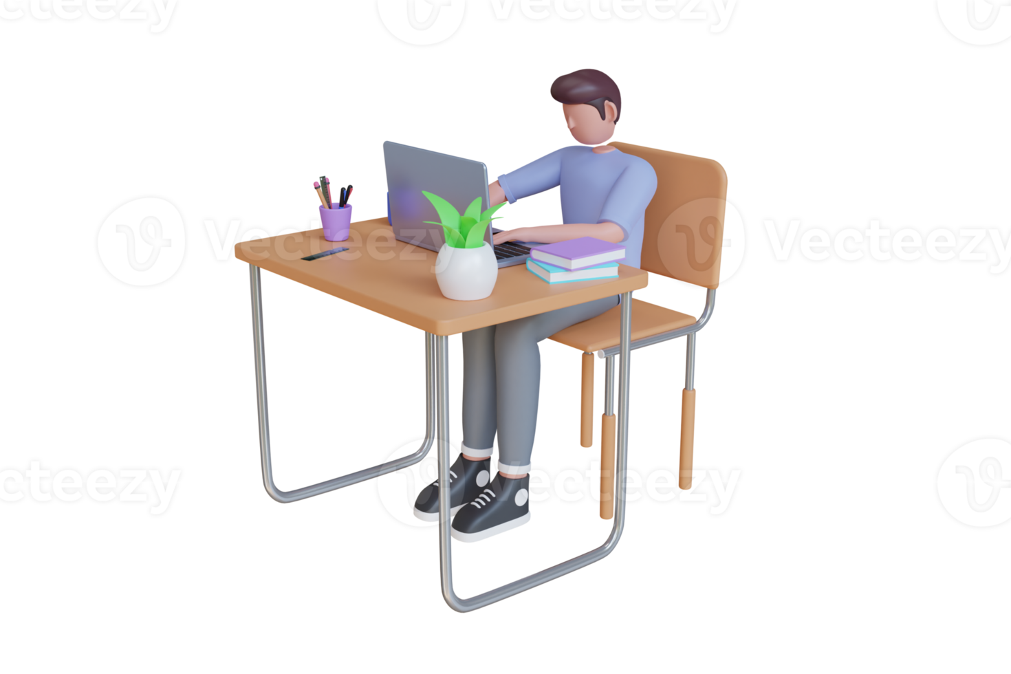 3D illustration of online education. Digital Online Education Application learning world wide on laptop. Concept of e-learning, online education, home schooling.3d rendering png