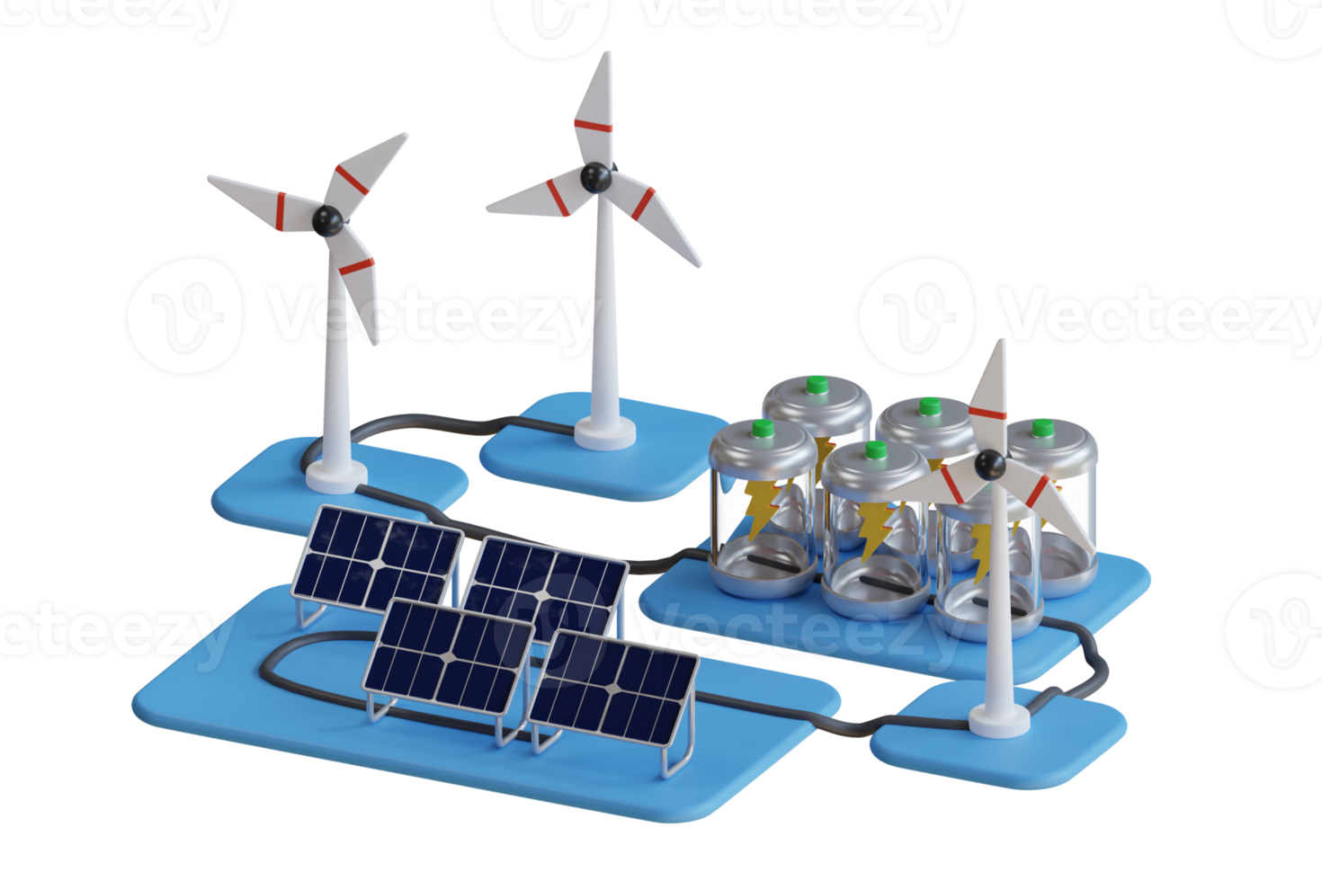 Eco energy. Green eco friendly and save energy concept design. Ecology, solar renewable energy, solar panel, wind renewable energy, wind generator, mill, propeller. 3d illustration png