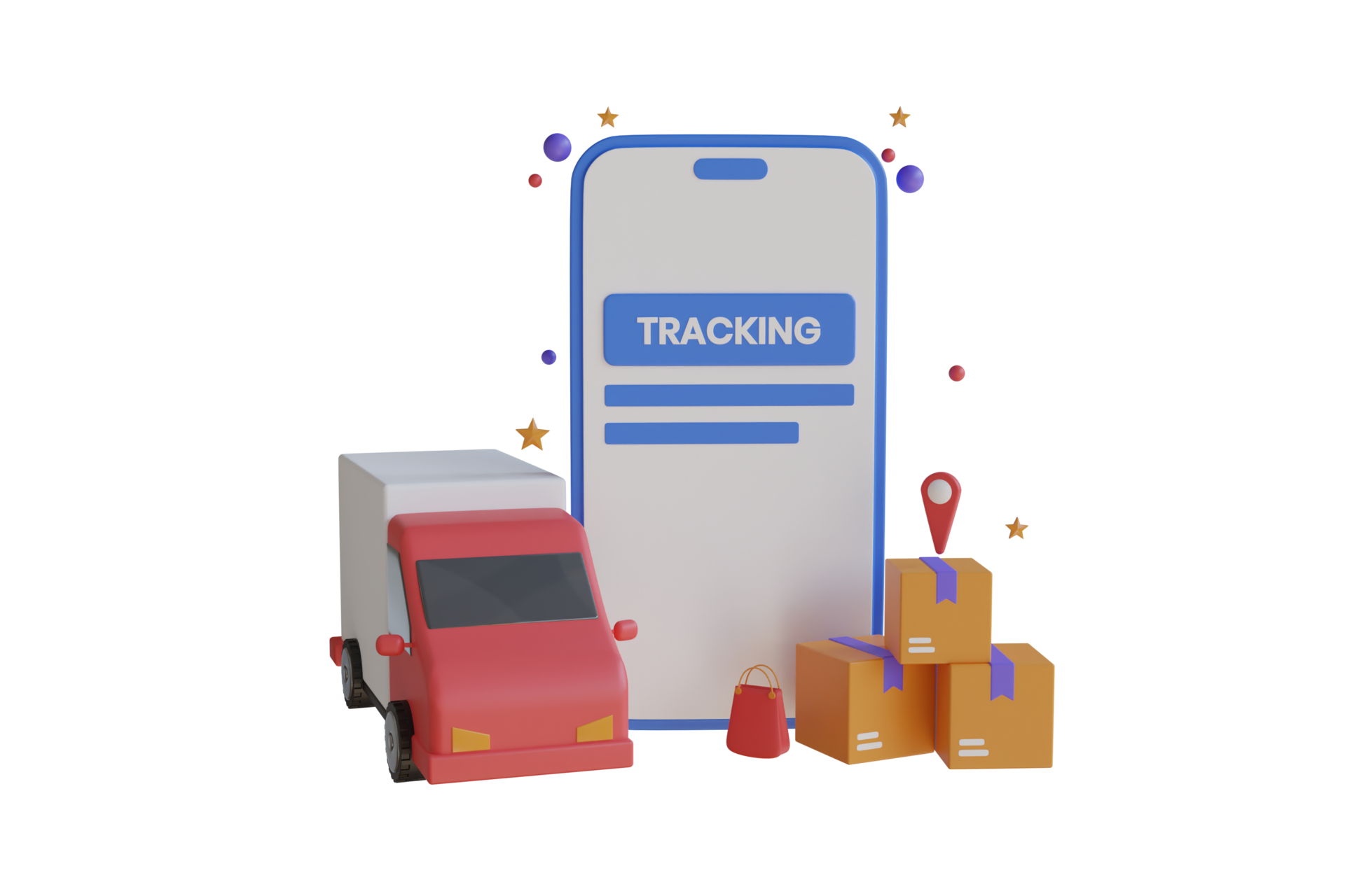 Online order tracking application. 3D Online shopping and delivery by