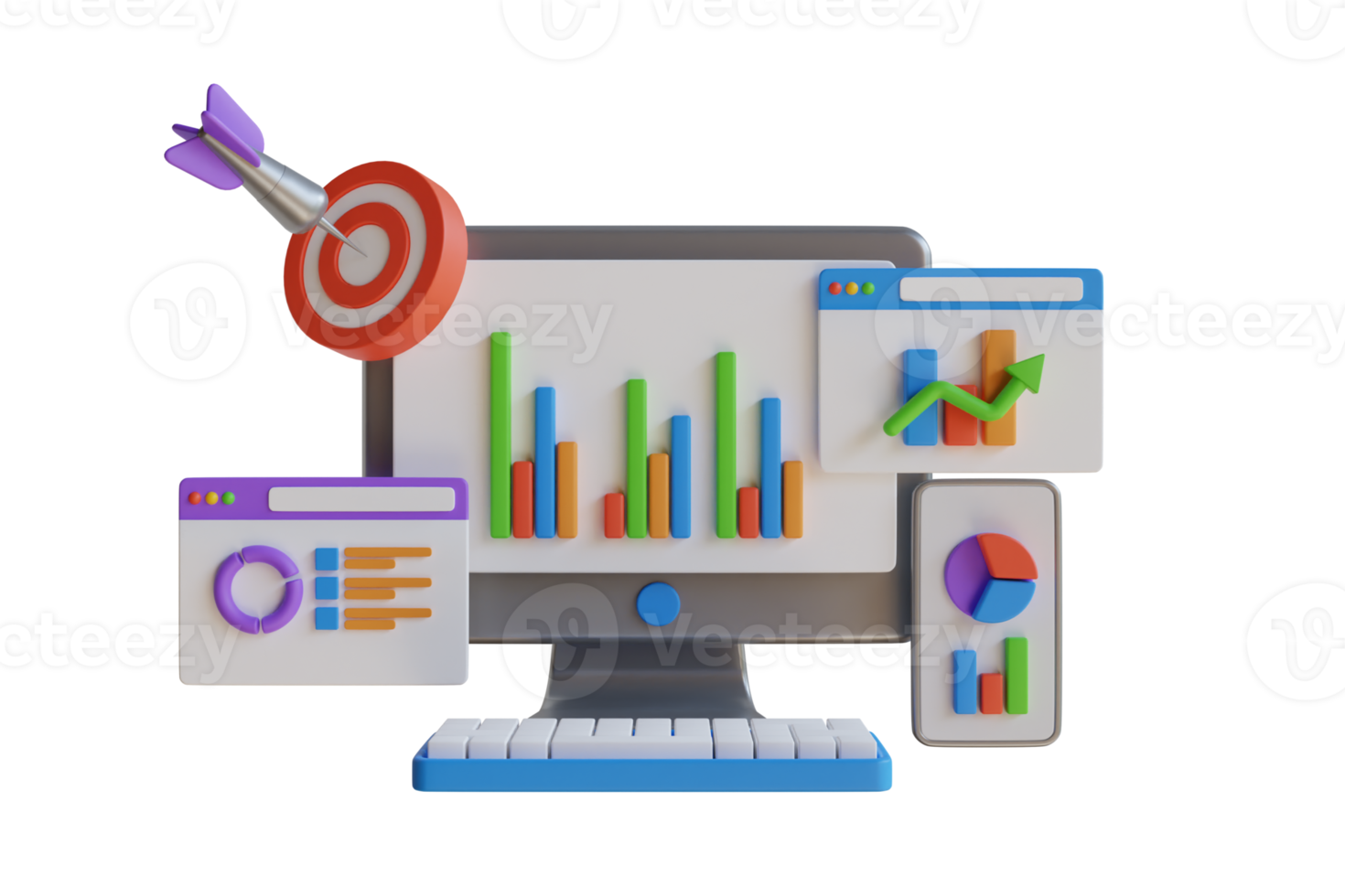 3d Les données analytique, tableau de bord et affaires la finance rapport. en ligne commercialisation, financier rapport graphique, Les données analyse, et la toile développement concept. 3d illustration png