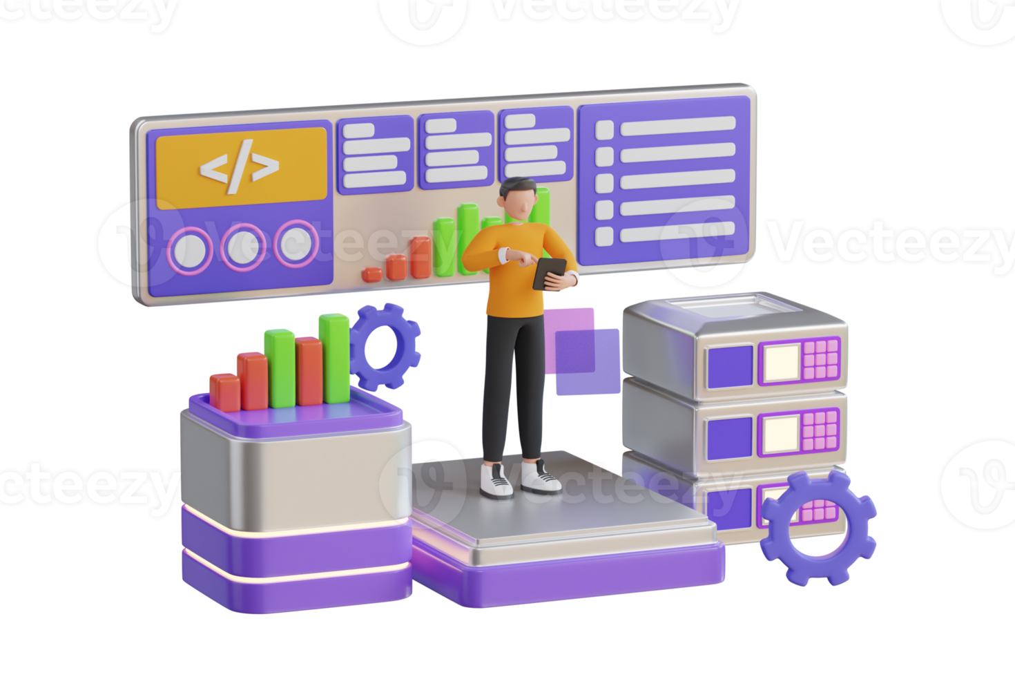 3d illustration de moderne La technologie et Logiciel développement. mobile développement et Les données visualisation. professionnel compétences dans Logiciel ingénierie. 3d illustration png