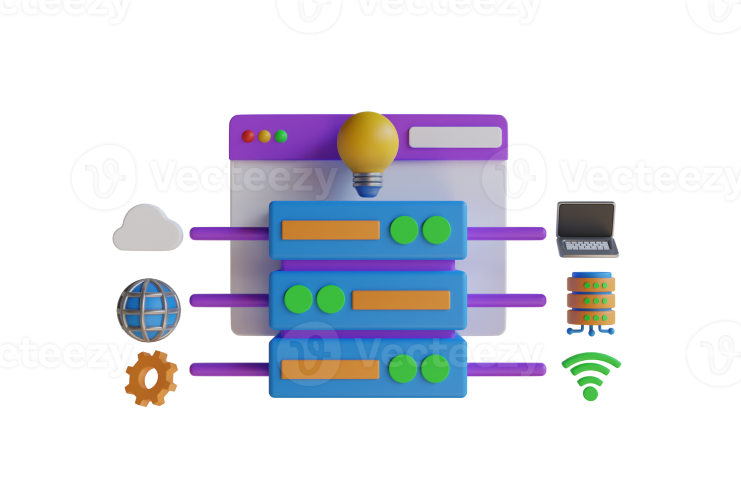 3D Illustration of internet network connection. WiFi network communication. Internet sharing 3d scene, gadgets network connection. 3D Rendering png