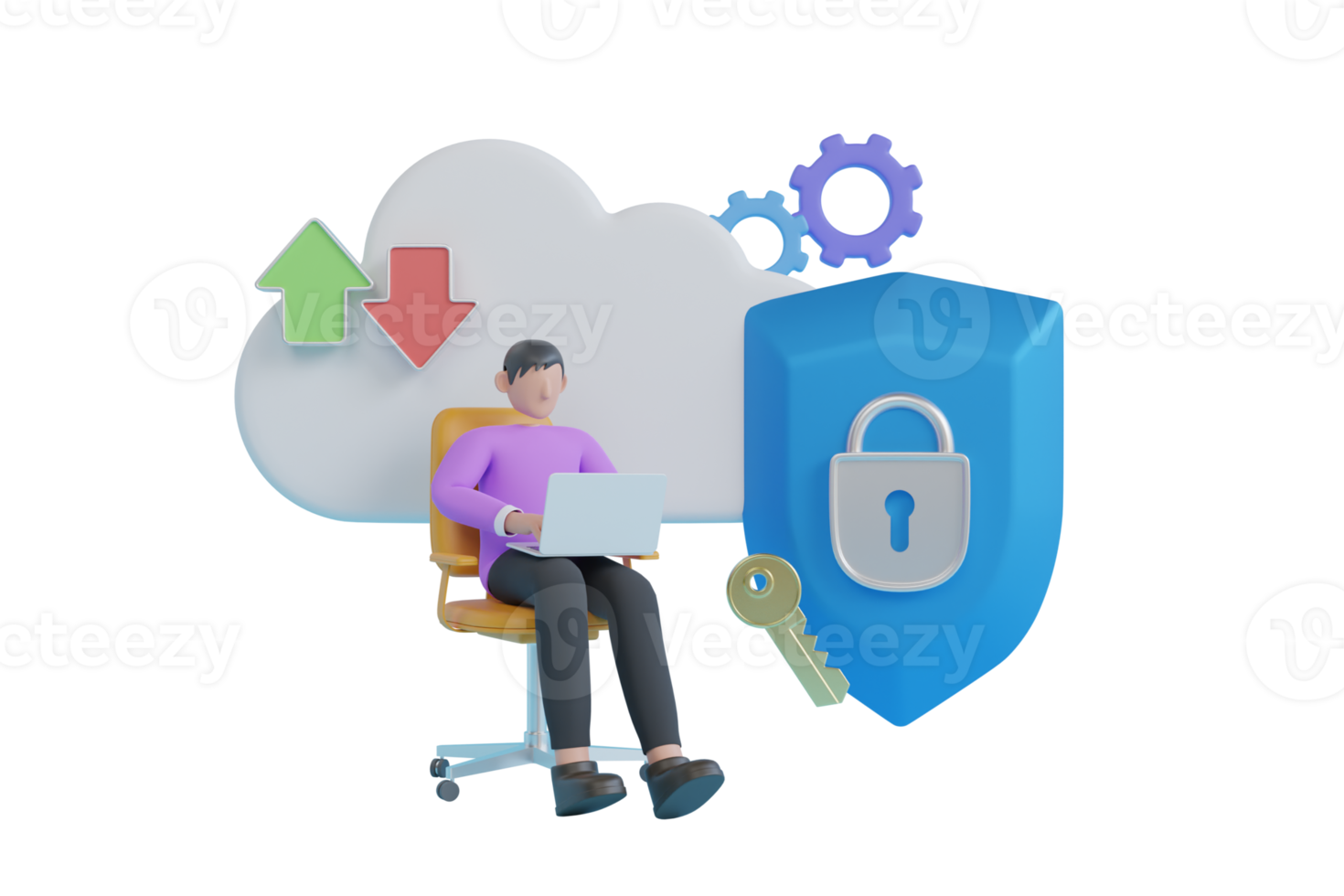 3d security shield lock check mark and cloud. Security Data Protection. laptop and Symbol cloud storage protect. 3d rendering png